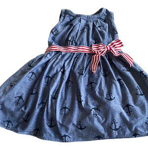 Good Lad Blue Anchor Dress with Red Striped Bow – Size 2T